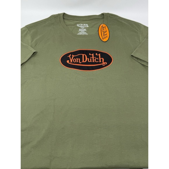 New Von Dutch T Shirt Oval‎ Patch Appliqué Double Sided Size LARGE Green NWT - Picture 1 of 2